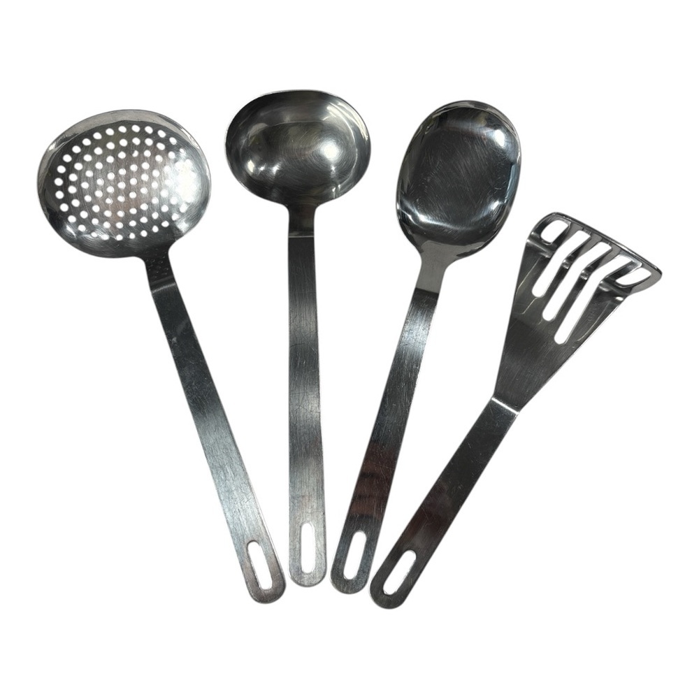 Kitchen Cooking Utensil 4 Pc Set Ladel Skimmer Spoon Masher Stainless Steel
